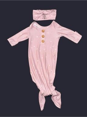 Caden Lane Pink Heart Knotted Footie with Headband